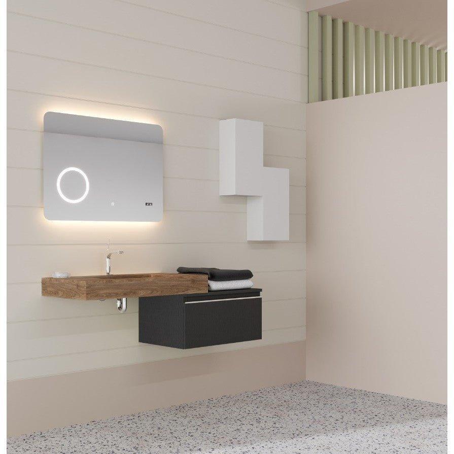 Oglinda baie cu iluminare LED, ceas, lupa touch, 80x60cm - Kabine.ro -