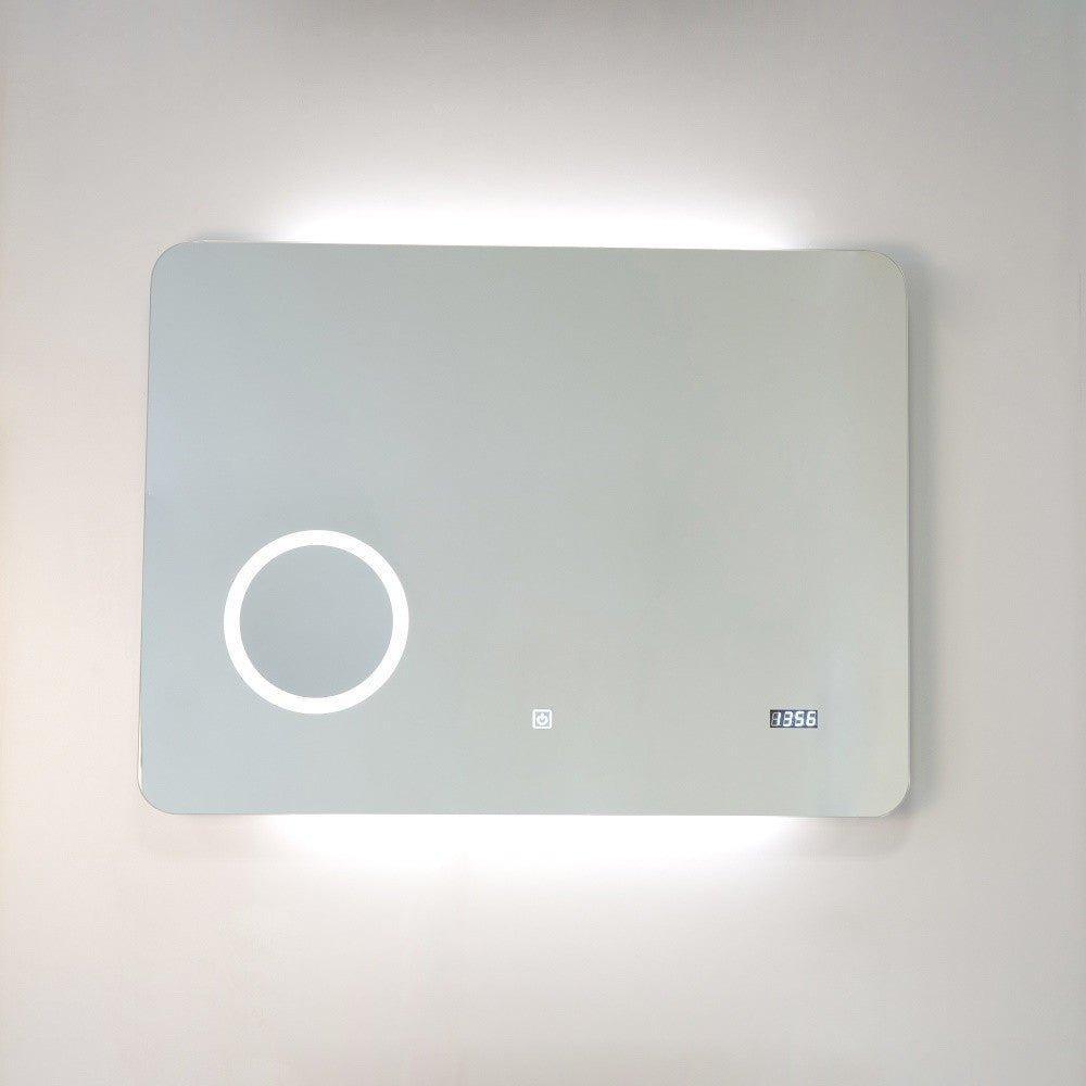 Oglinda baie cu iluminare LED, ceas, lupa touch, 80x60cm - Kabine.ro -