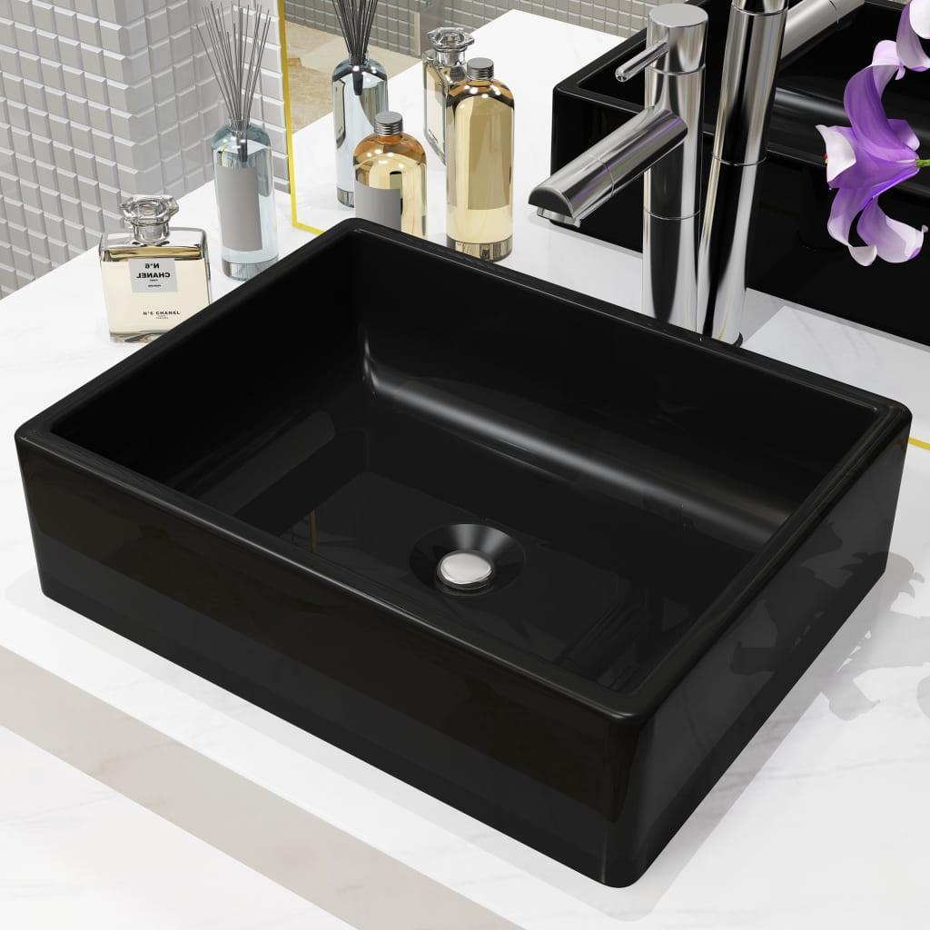 Bazin chiuvetă ceramic, dreptunghiular, negru, 41 x 30 x 12 cm - Kabine.ro - Chiuvete baie