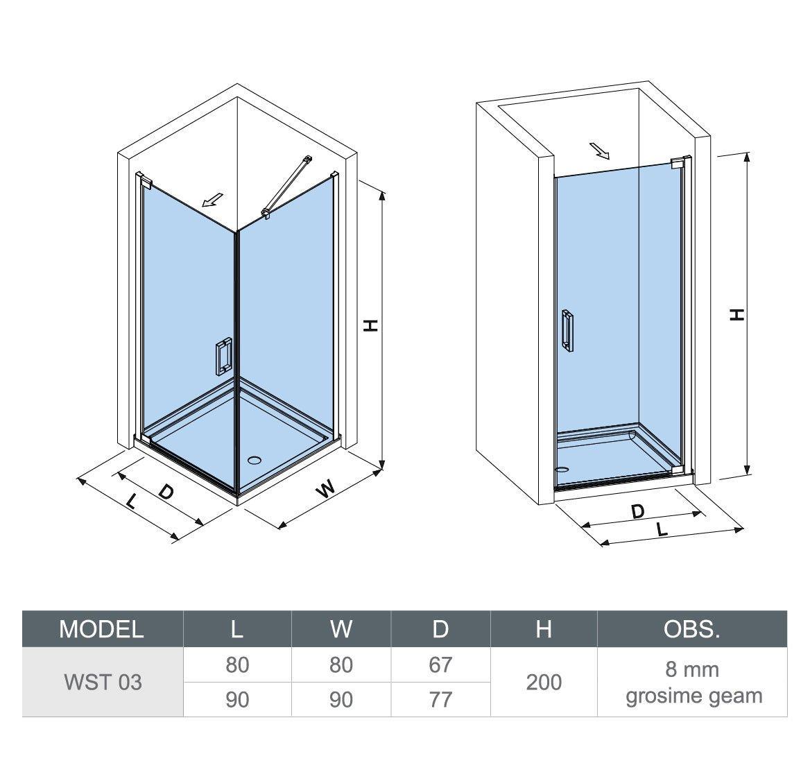 Cabină de duș pătrată Relax, profil cromat, sticlă transparentă, 8MM - Kabine.ro - Cabina de dus