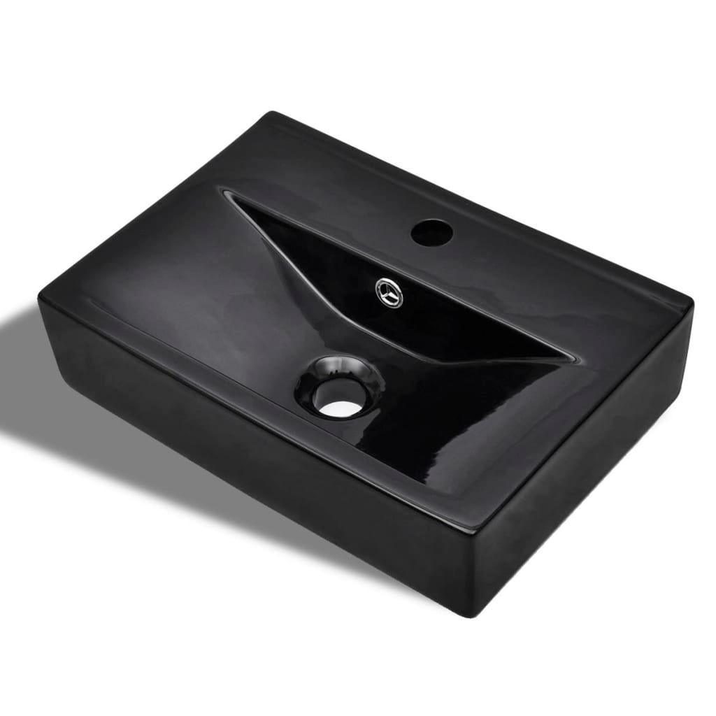 Chiuvetă baie loc robinet/preaplin negru ceramic dreptunghiular - Kabine.ro - Chiuvete baie