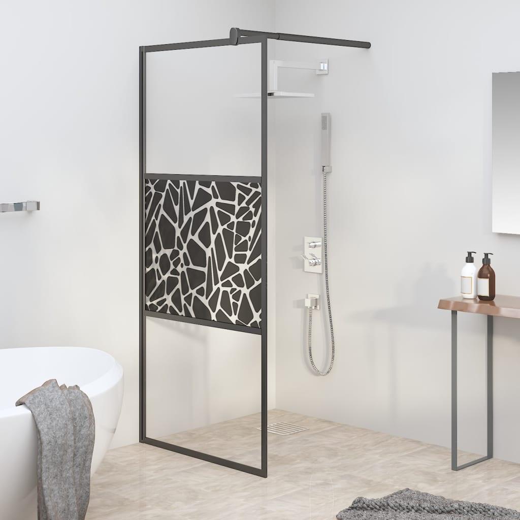 Paravan de duș walk-in negru 90x195 cm sticlă ESG model piatră - Kabine.ro - Paravane și pereți de duș