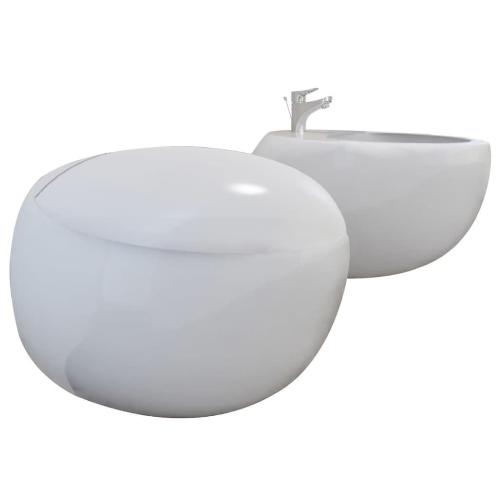 Set de toaletă & bideu suspendate pe perete, alb, ceramică - Kabine.ro - Vase WC și bideuri