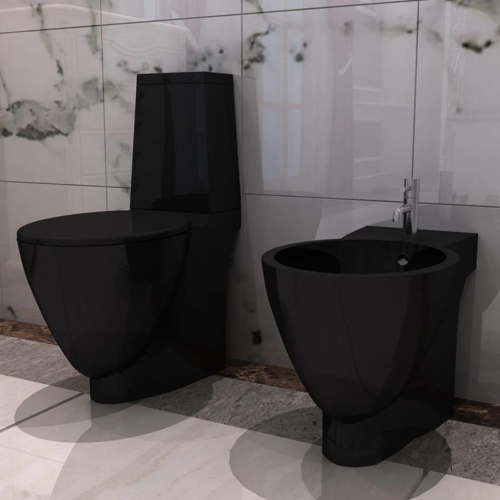 Set Toaletă și Bideu Ceramică Negru - Kabine.ro - Vase WC și bideuri