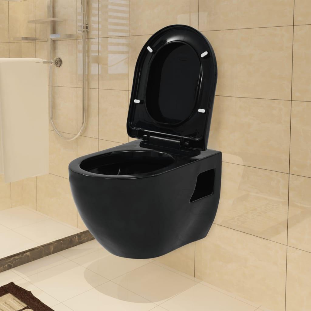 Vas de toaletă cu montare pe perete, ceramică, negru - Kabine.ro - Vase de toaletă și WC